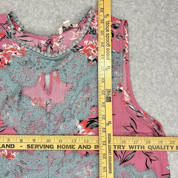 Umgee Sleeveless Dress Womens Large Pink Blue Floral Lace Keyhole Gauzy Flowy - Picture 8 of 12